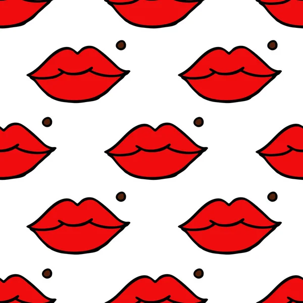 Lips Beauty Spot Seamless Doodle Pattern Vector Color Illustration — Stock Vector