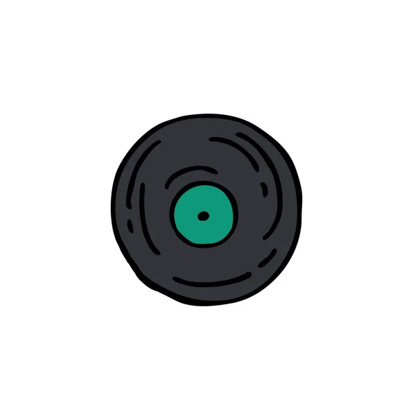 Vinile Record Doodle Icon Vettoriale Illustrazione Colori — Vettoriale Stock