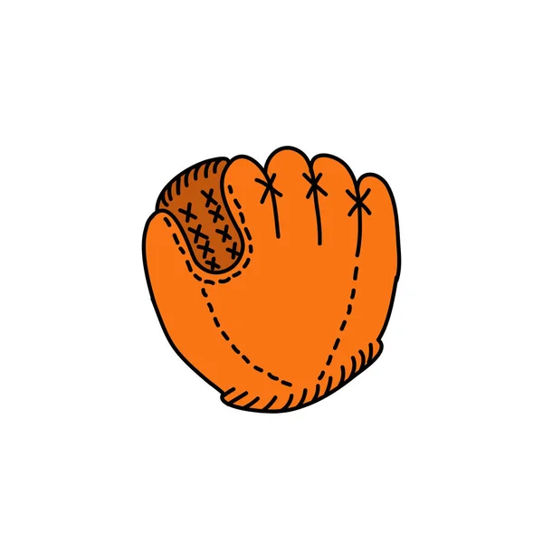 皮革棒球手套涂鸦图标 矢量颜色图解 — 图库矢量图片