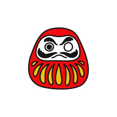 Daruma, Japon geleneksel bebek karalama ikonu, vektör rengi çizimi