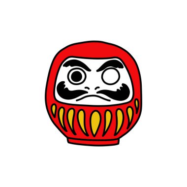 Daruma, Japon geleneksel bebek karalama ikonu, vektör rengi çizimi