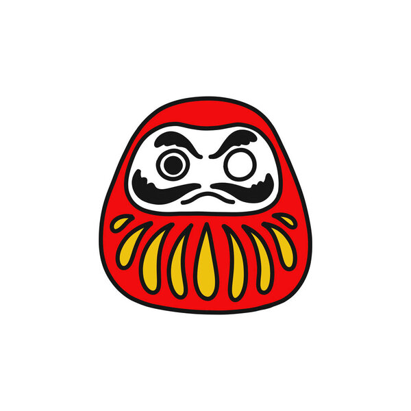 daruma, japanese traditional doll doodle icon, vector color illustration