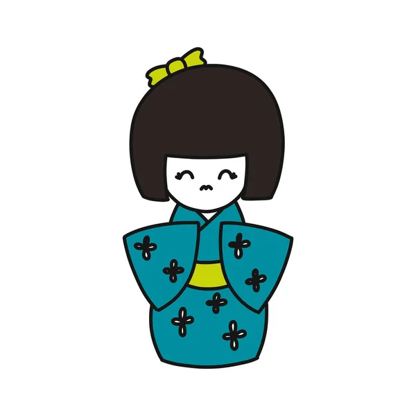 Kokeshi Icône Gribouillage Poupée Traditionnelle Japonaise Illustration Vectorielle Couleur — Image vectorielle