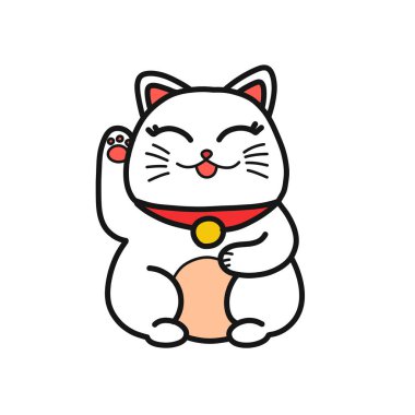 maneki neko doodle simgesi, vektör renk illüstrasyonu