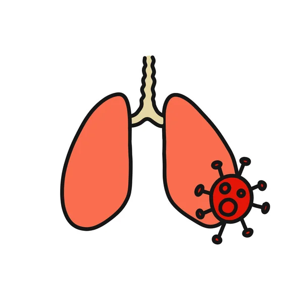 肺部病毒涂鸦图标 载体颜色图解 — 图库矢量图片