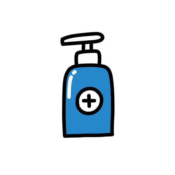 Alkohol Gel Handdesinfektionsmittel Doodle Symbol Vektorfarbenillustration — Stockvektor