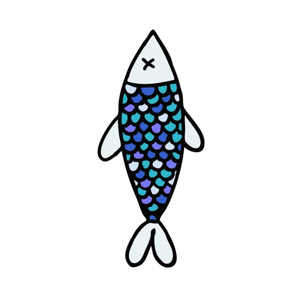 Ryba Doodle Ikona Kolor Ilustracja — Wektor stockowy