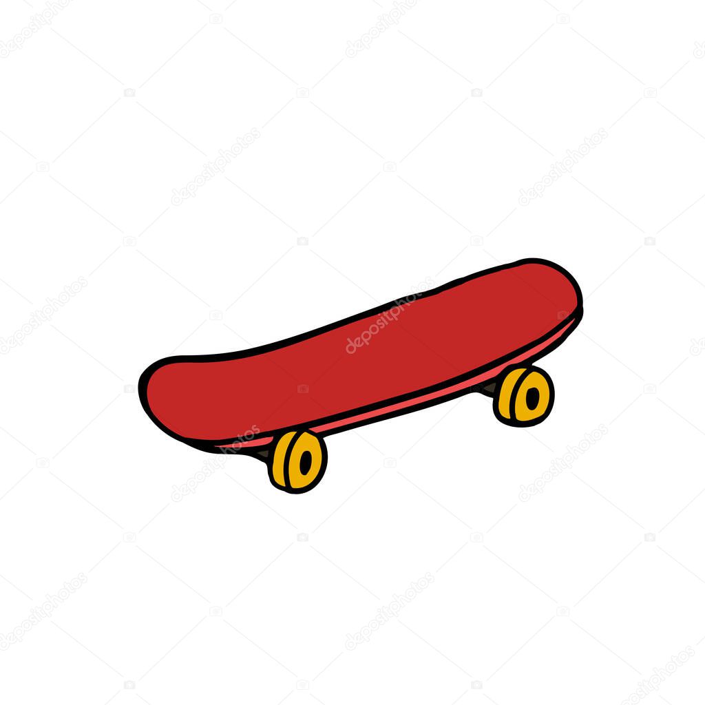 skateboard doodle icon color illustration