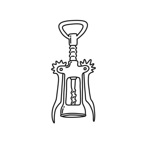 wine opener doodle icon, vector line illustration