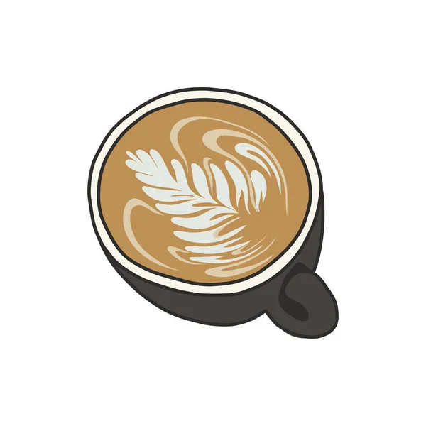 Kaffee Latte Art Doodle Symbol Vektor Farbabbildung — Stockvektor