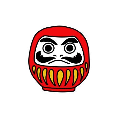 Daruma, Japon geleneksel bebek karalama ikonu, vektör rengi çizimi