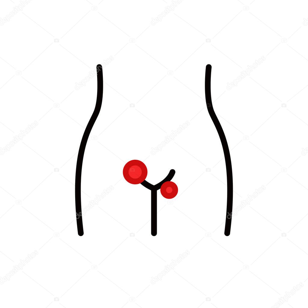 genital herpes in women line icon, vector color illustration