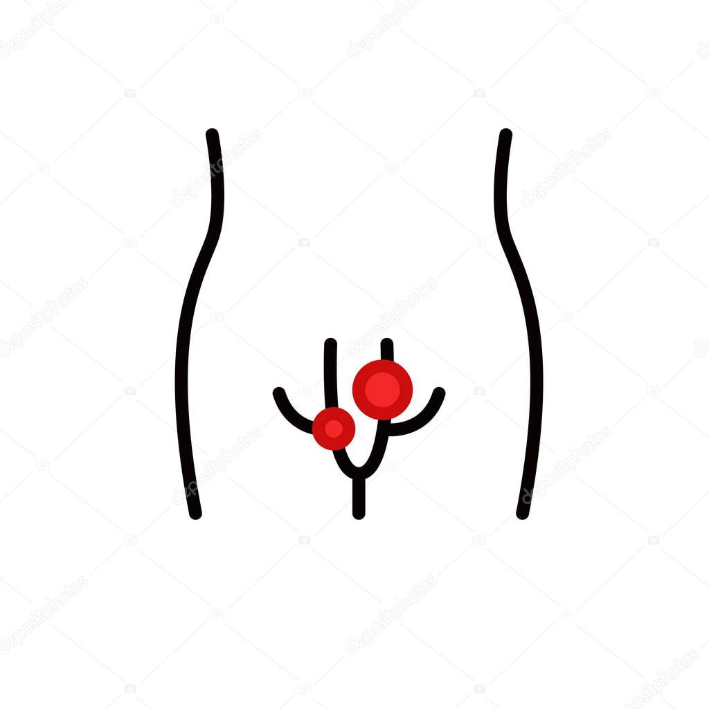 genital herpes in men line icon, vector color illustration