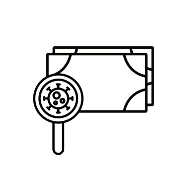 Banknotun yüzey simgesi vektör çizgisi çiziminde koronavirüs