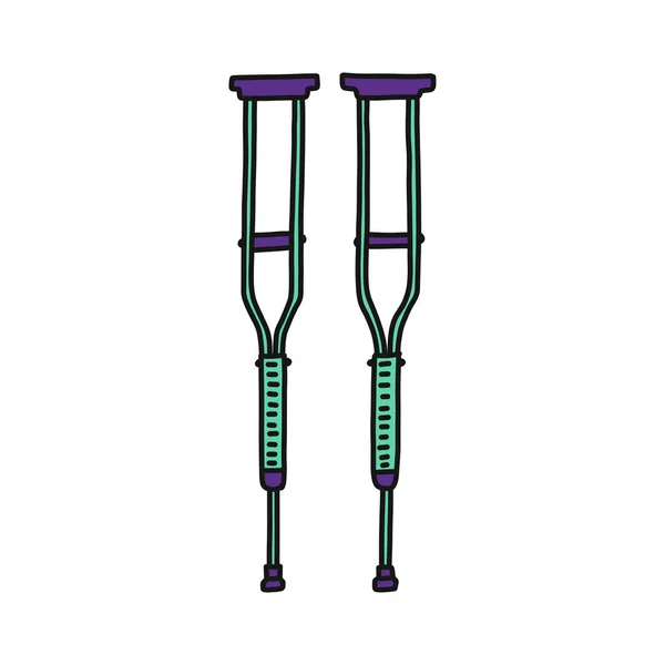Crutches Doodle Icon Vector Color Illustration — Stock Vector