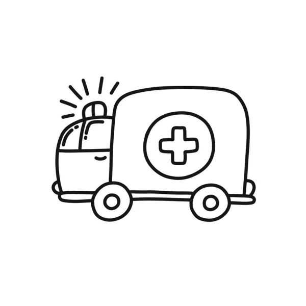 Ambulans Klotter Ikon Vektor Linje Illustration — Stock vektor