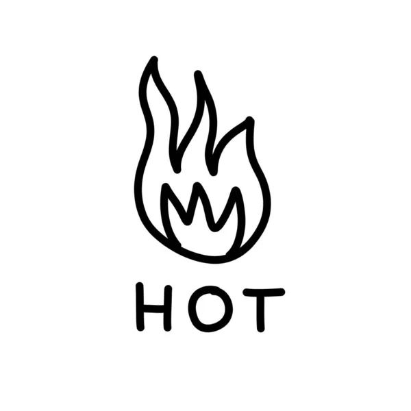 Hot Fire Doodle Icon Vector Line Illustration — Stock Vector