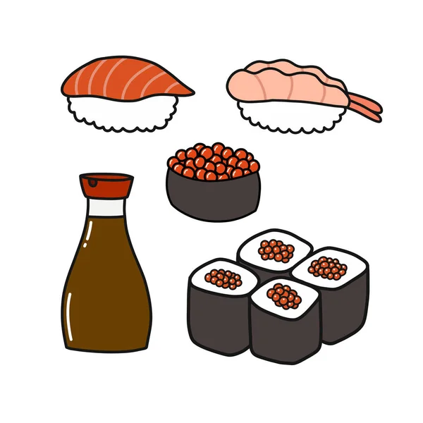 Sushi Doodle Symbol Vektorfarbenillustration — Stockvektor