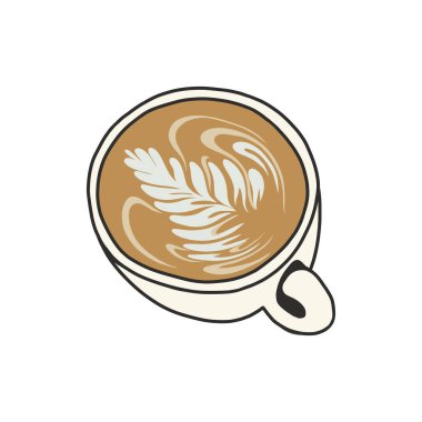 kahve latte sanat karalama simgesi, vektör rengi illüstrasyonu