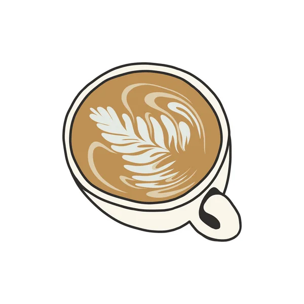 Café Latte Art Doodle Icône Illustration Vectorielle Couleur — Image vectorielle