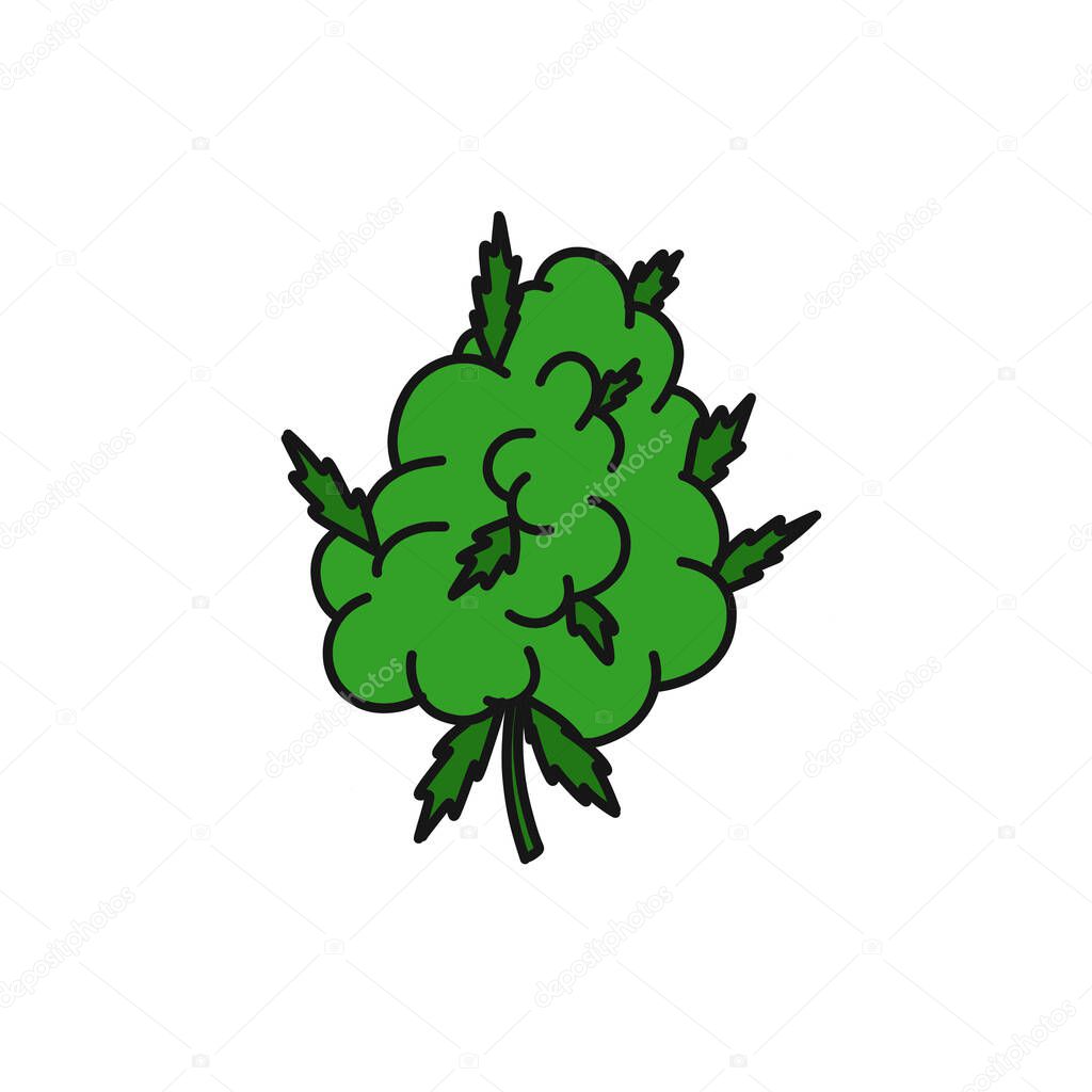 marijuana bud doodle icon, vector color illustration