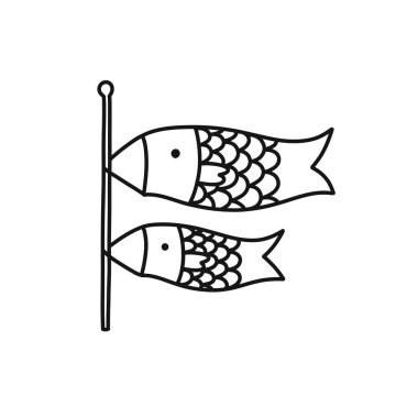 Koinobori doodle simgesi, vektör çizgisi çizimi