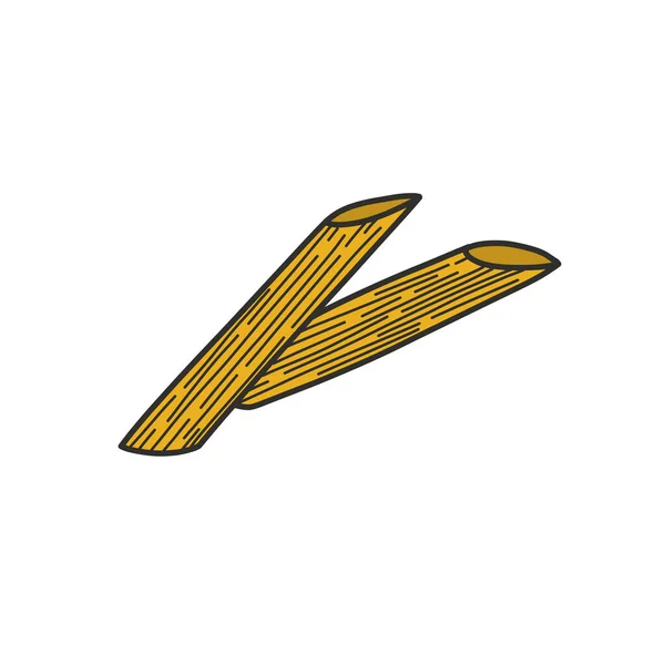 Penne Pasta Doodle Ikon Vektor Färg Illustration — Stock vektor