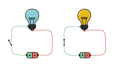 elektrik devresi karalama simgesi, vektör renk çizimi