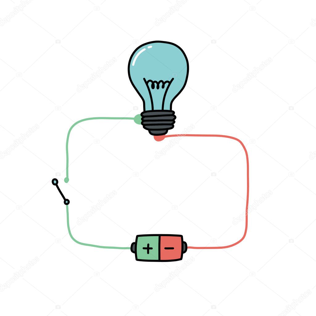 electrical circuit lamp doodle icon, vector color illustration
