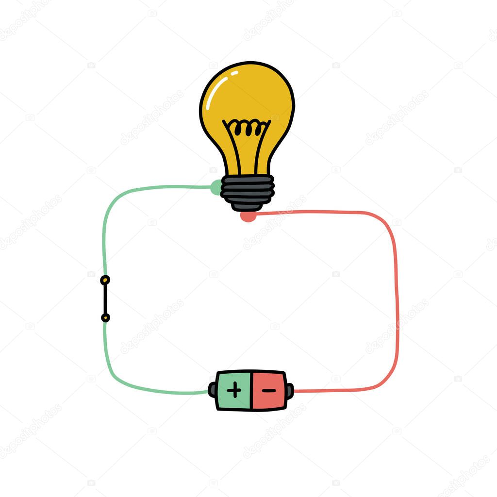 electrical circuit lamp doodle icon, vector color illustration