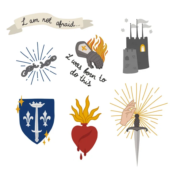 Joan Arc Mengatur Ikon Gambar Warna Vektor Stok Vektor