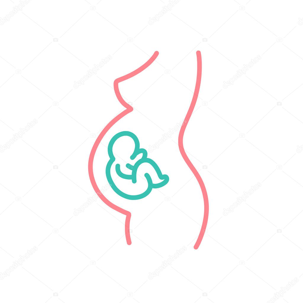Pregnant woman doodle icon, vector line illustration