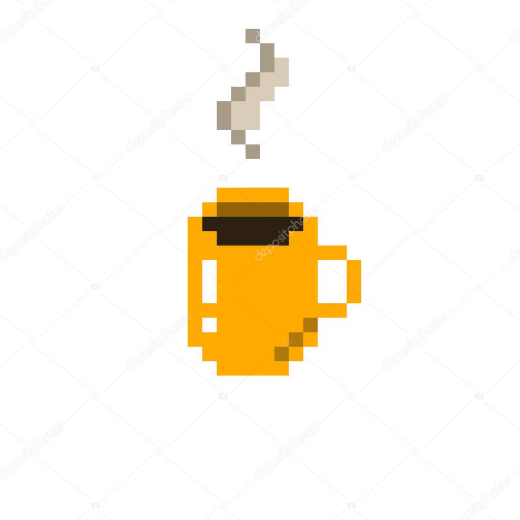 coffee cup pixel art icon, pixel color illustration