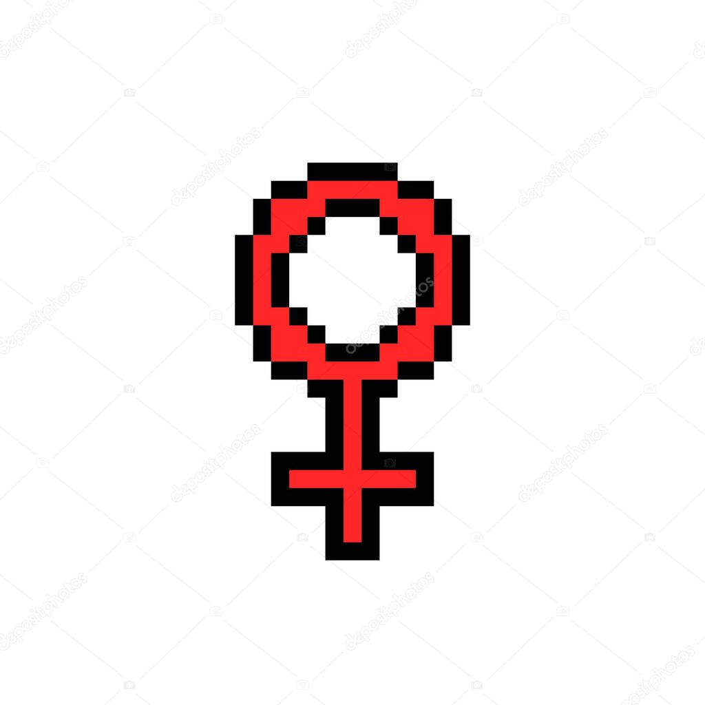 feminine symbol pixel art icon, pixel color illustration