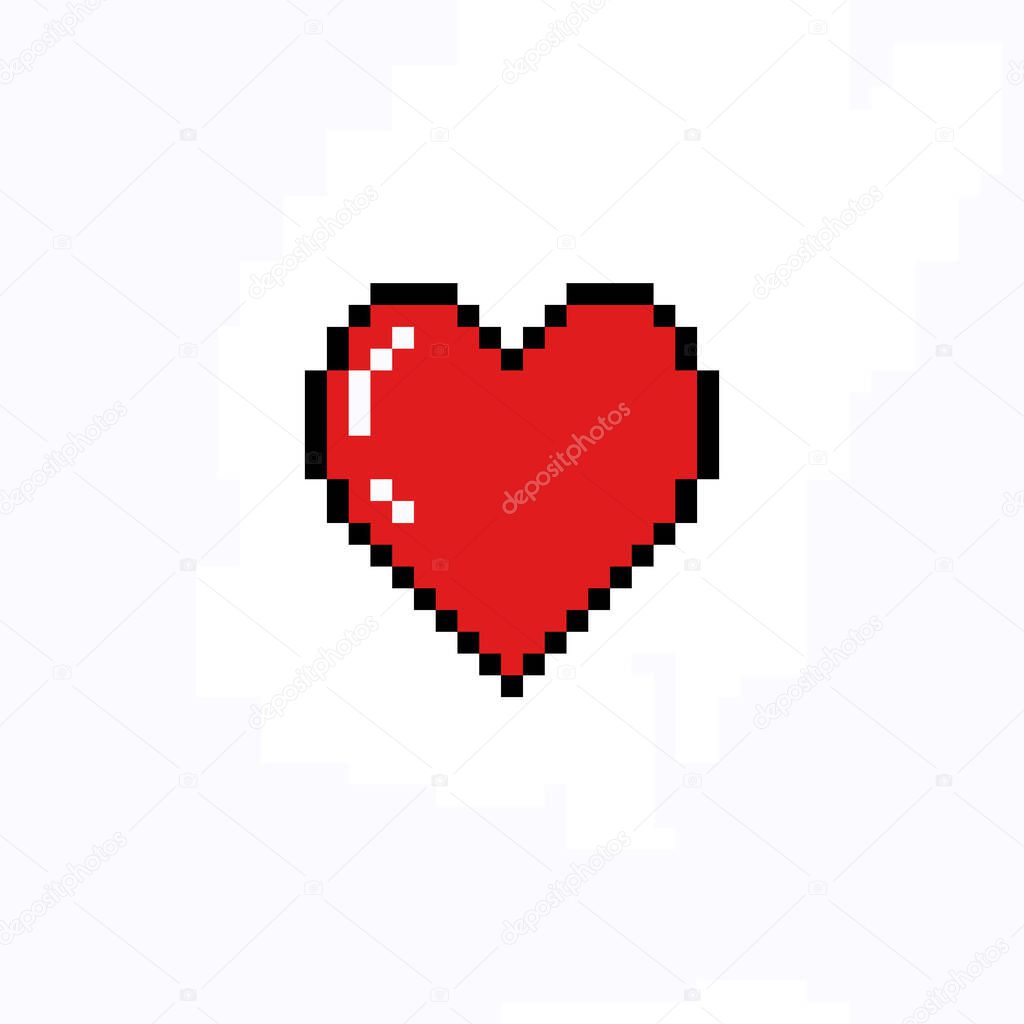 heart pixel art icon, pixel color illustration