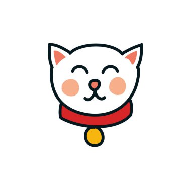 maneki neko doodle simgesi, vektör renk illüstrasyonu