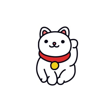 maneki neko doodle simgesi, vektör renk illüstrasyonu