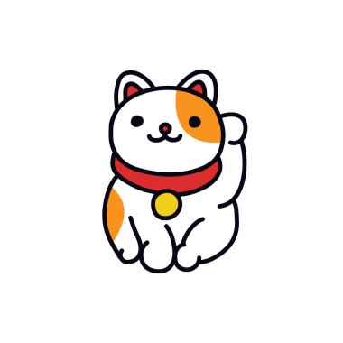 maneki neko doodle simgesi, vektör renk illüstrasyonu