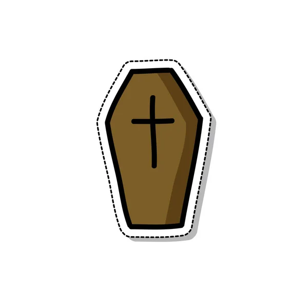 Coffin Doodle Icon Vector Sticker Illustration — Stock Vector