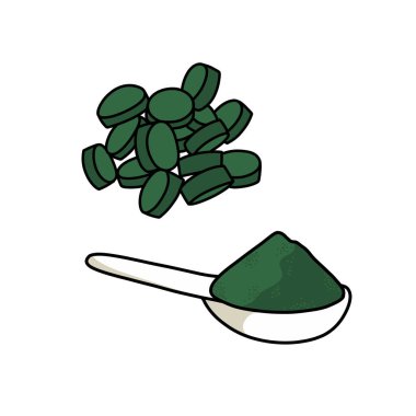 Spiulina doodle simgesi, vektör renk çizimi