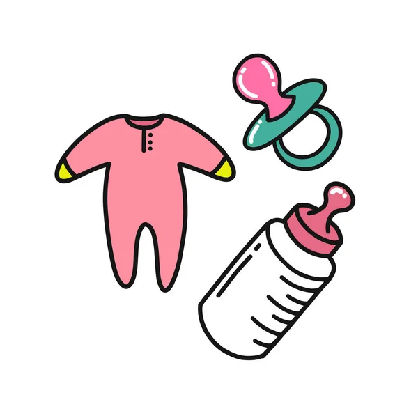 Baby Doodle Set Symbol Vektor Farbabbildung — Stockvektor