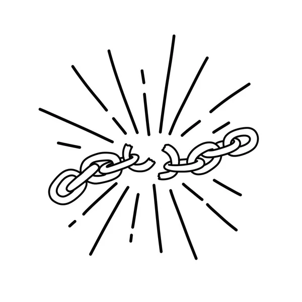 Gebrochene Kette Doodle Symbol Vektorzeilenillustration — Stockvektor