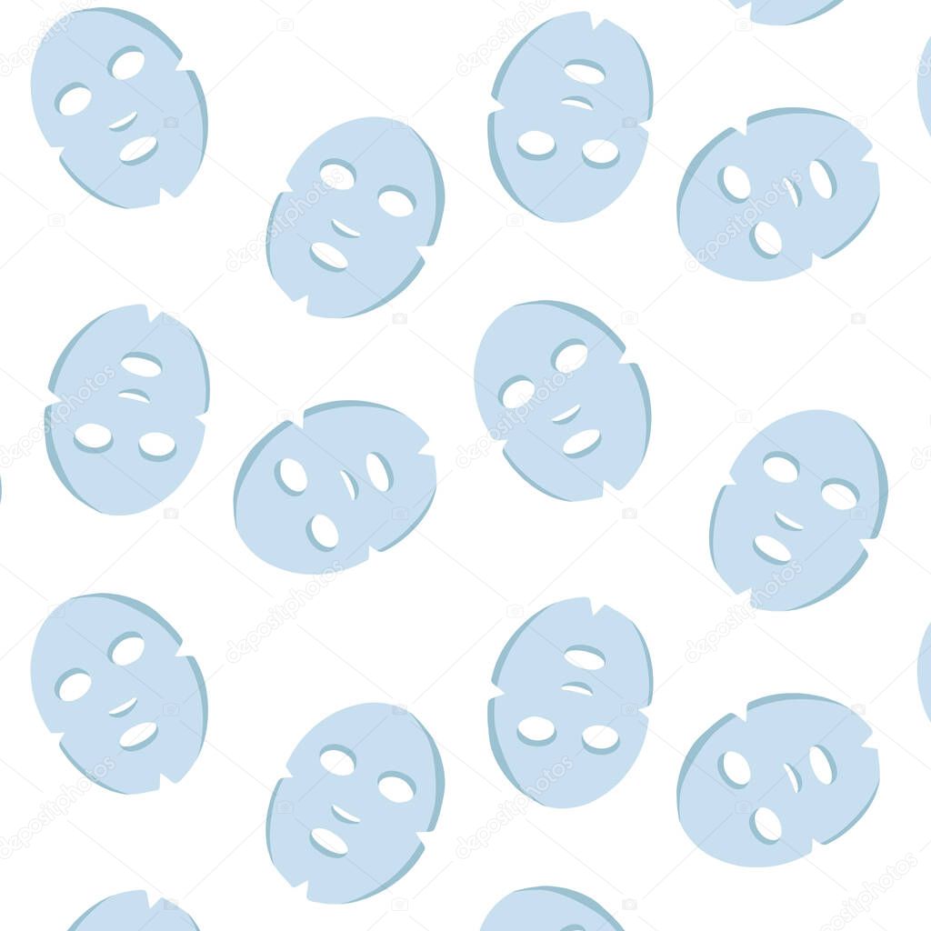 face sheet mask seamless doodle pattern, vector color illustration