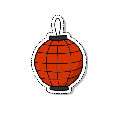 Çince kağıt fener karalama ikonu, vektör renk illüstrasyonu