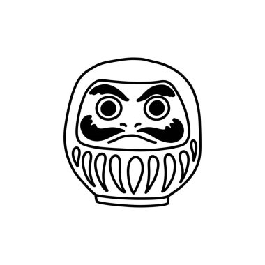 Daruma, Japon geleneksel bebek karalama ikonu, vektör çizgisi çizimi
