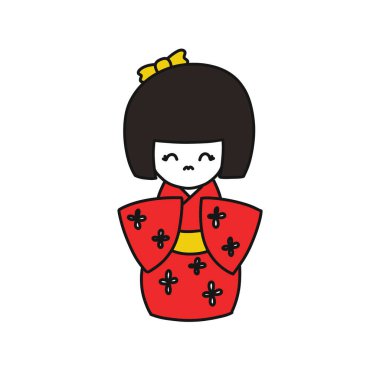 Kokeshi, Japon geleneksel bebek karalama ikonu, vektör rengi çizimi