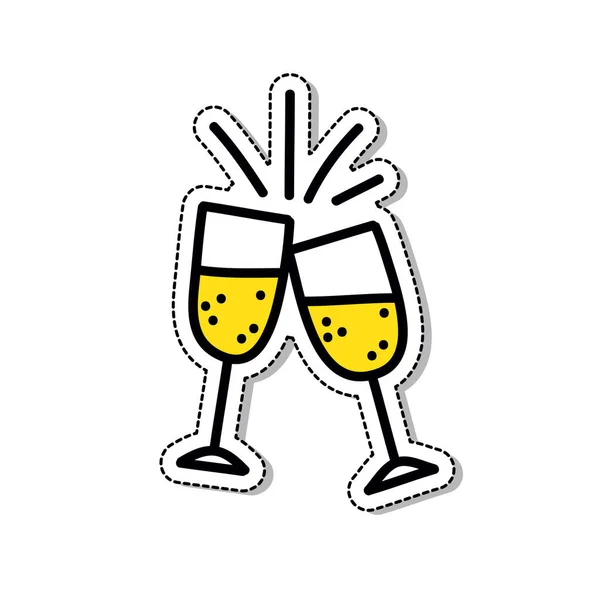 Glasses Champagne Doodle Icon Vector Color Illustration — Stock Vector