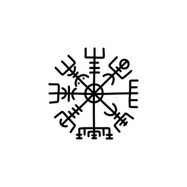 Vegvisir İskandinav sembolü karalama simgesi, vektör çizgisi illüstrasyonu