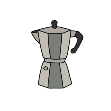 Moka pot doodle simgesi, vektör renk illüstrasyonu