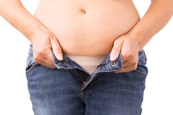 Jeans don't fit after weight gain — Stock Photo, Image